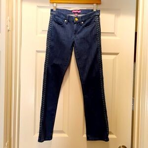 Lilly Pulitzer Women's Braided Side Unique Straight  Jeans Fall Fashion Size 0